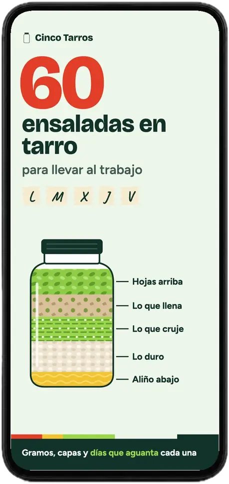 Portada del recetario en PDF abierta en un móvil: 60 ensaladas en tarro para llevar al trabajo